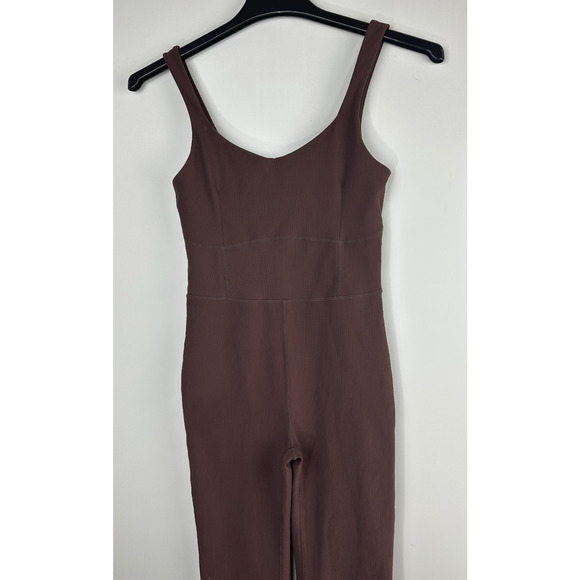 Wilo The Label Ribbed Jumpsuit Flare Chocolate Brown Stretch Women's Size Medium - Picture 4 of 13